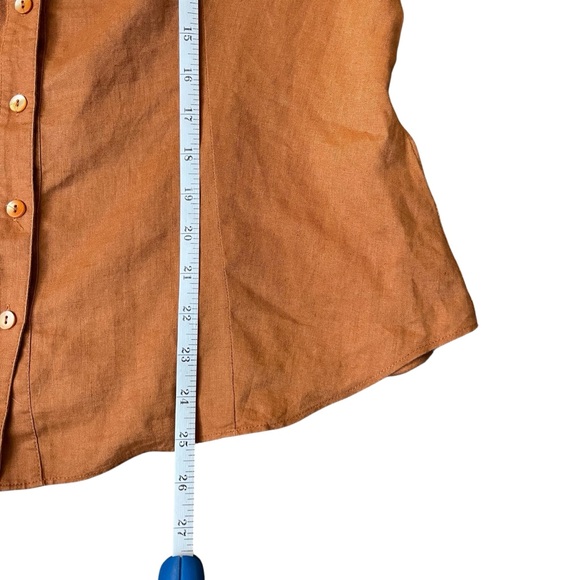 Lafayette 148 New York Women's Rust Orange Half Button-Down V-Neck Blouse Shirt - Picture 5 of 10